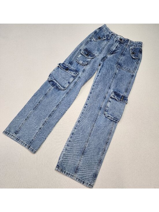 RSQ Other - RSQ Girls Wide Leg Mid Rise Streetwear Skater Blue Cargo Jeans Sz 12 24/25